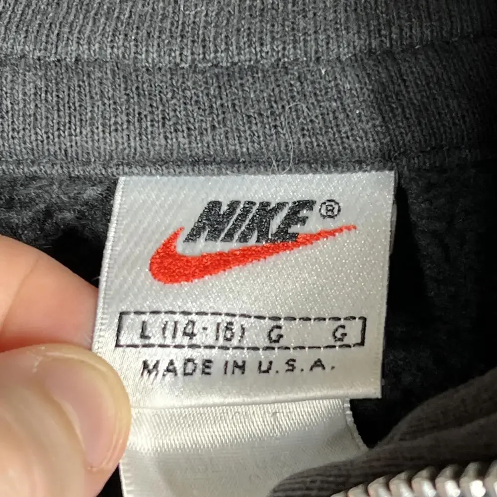 Nike Pullover Teens L Black 1/4 Zip Fleece Lined Mock Neck USA Made Vintage